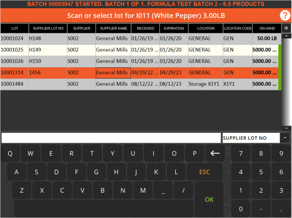 Lot Select - Terminal Guide, V5 Traceability