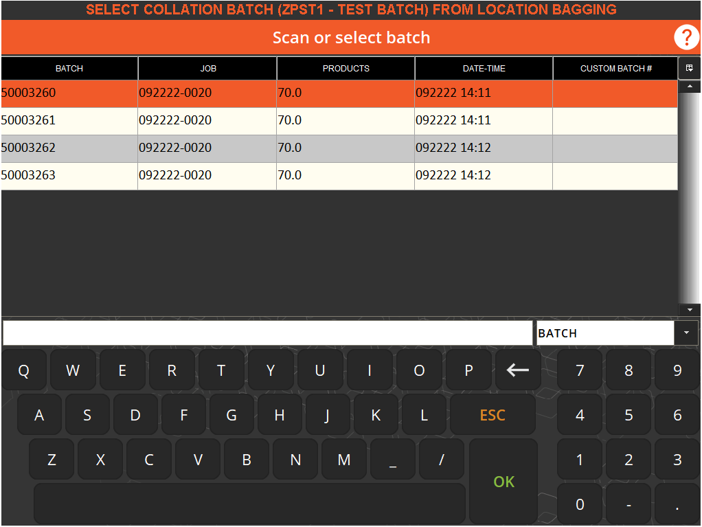 Batch Select - Terminal Guide, V5 Traceability