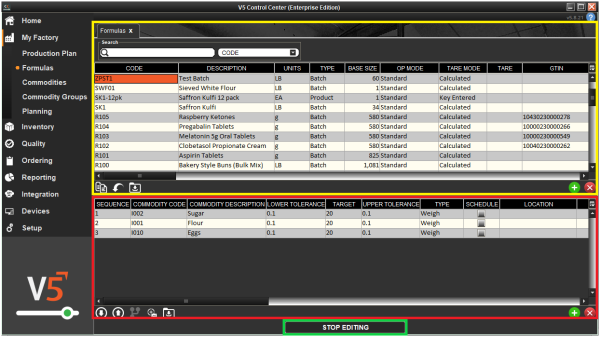 Formulas - Control Center Guide, V5 Traceability