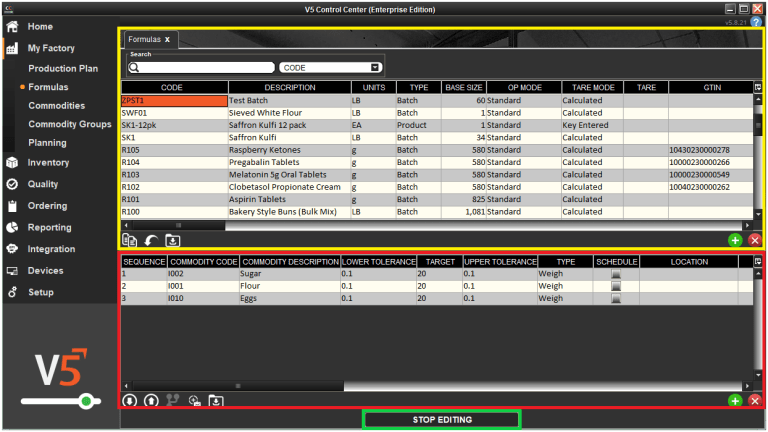 Formulas - Control Center Guide, V5 Traceability