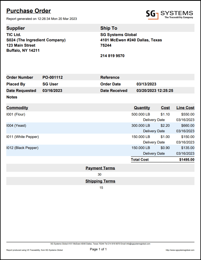 Purchase Order - SG Systems Global
