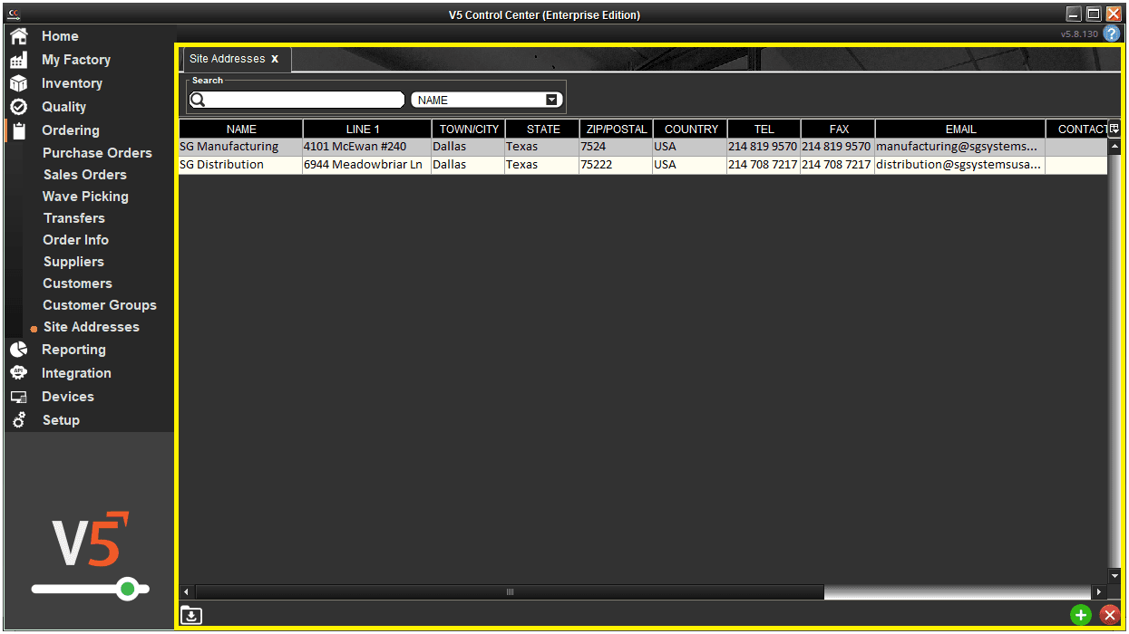 Site Addresses - Control Center Guide - SG Systems Global