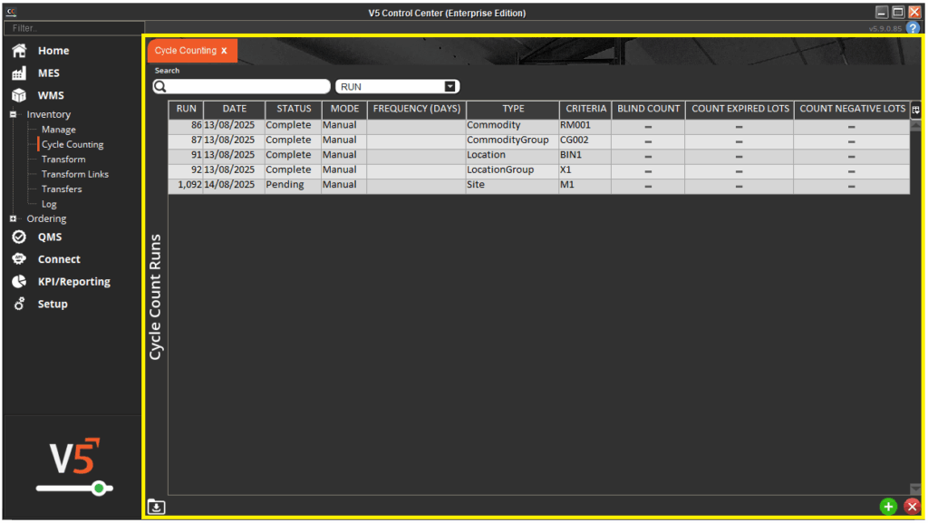 Cycle Counting - Control Center Guide, V5 Traceability